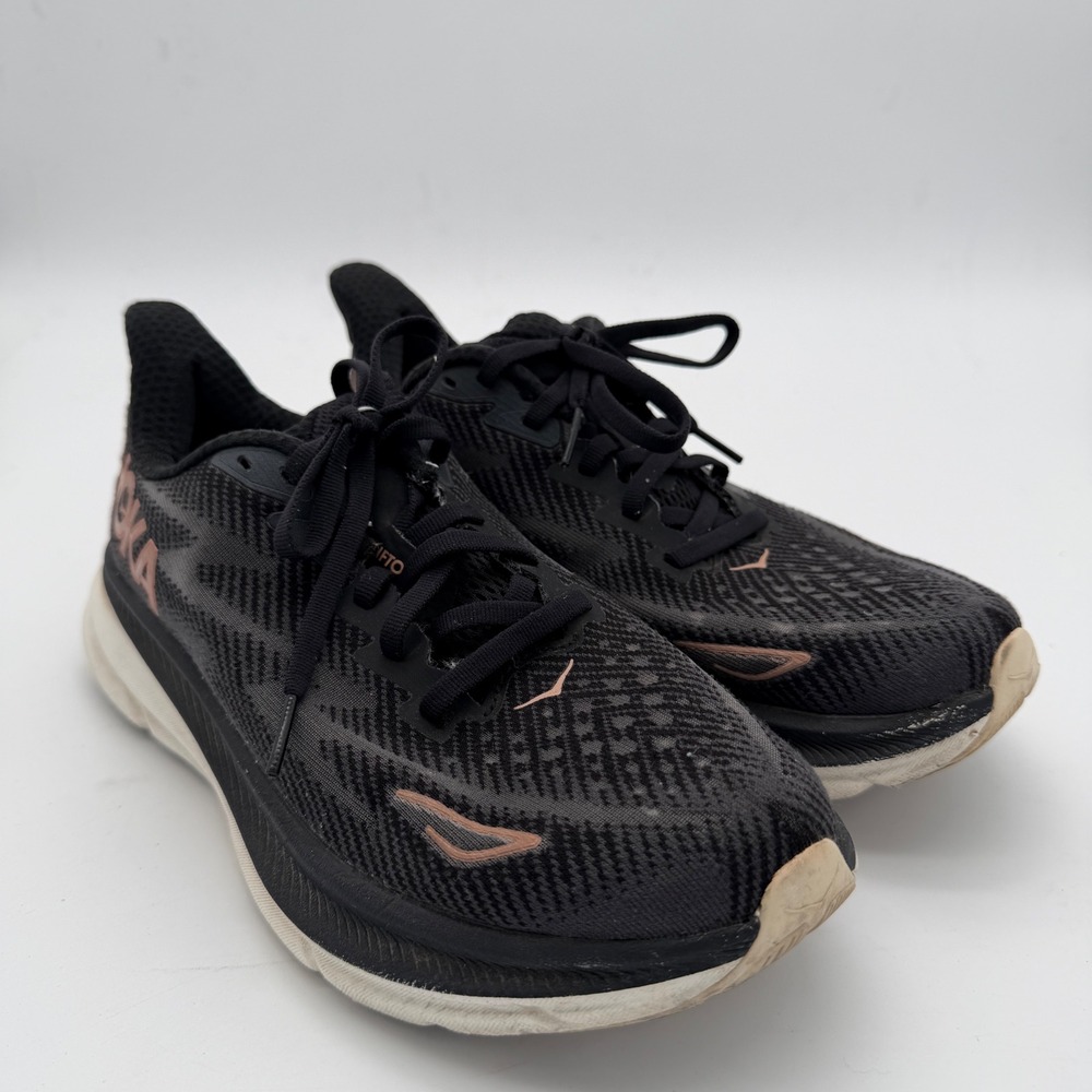 Hoka Clifton 9 Black Rose Gold Running Shoes Womens 7.5B 1127896 BKRW